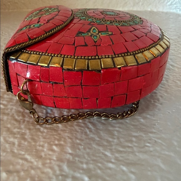 Antik Kraft Berry Mosaic Tile Metal Clutch Crossbody Red Turquoise Small Bag - Picture 3 of 6